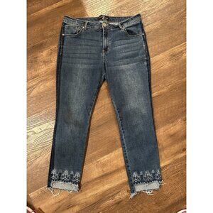 Stretch Capri One 5 One Jeans Womens  12 Embroidered Frayed Hem Straight Legs